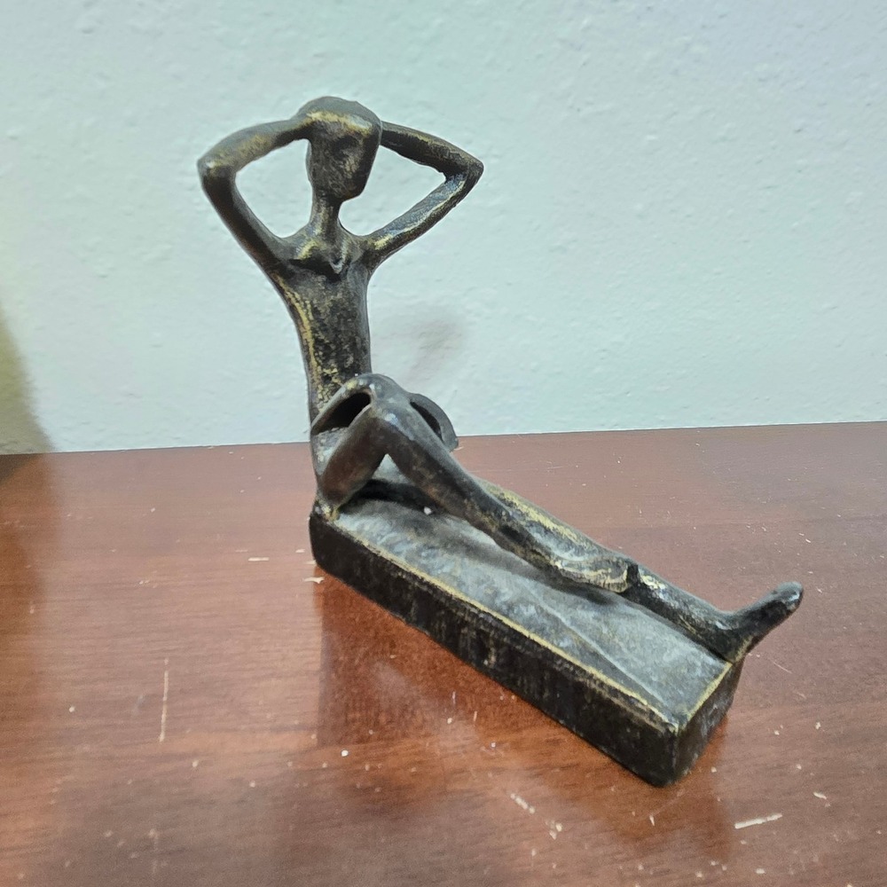Danya‎ B. Man Reading Book Cast Iron Sculpture Bookend Modern  Brutalist